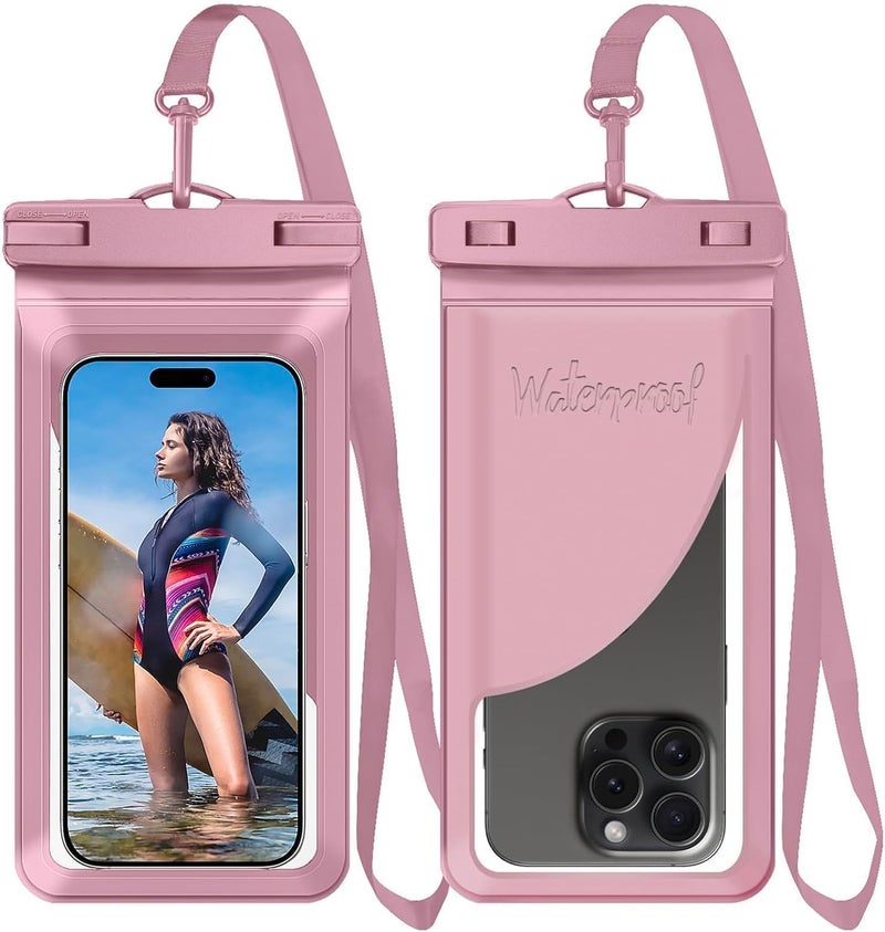 Vsagier Waterproof Phone Pouch,with Inside Card Bag, Large Waterproof Case for iPhone 17 16 15 14 Pro Max,IPX8 Certified and Lightweigt Cellphone Dry Bag Beach Cruise Ship Essentials, 1 Pack-Pink-8.3″ - Image 1